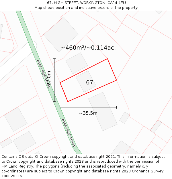 67, HIGH STREET, WORKINGTON, CA14 4EU: Plot and title map