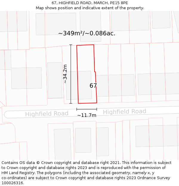 67, HIGHFIELD ROAD, MARCH, PE15 8PE: Plot and title map