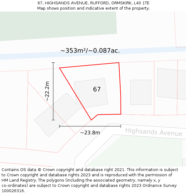 67, HIGHSANDS AVENUE, RUFFORD, ORMSKIRK, L40 1TE: Plot and title map