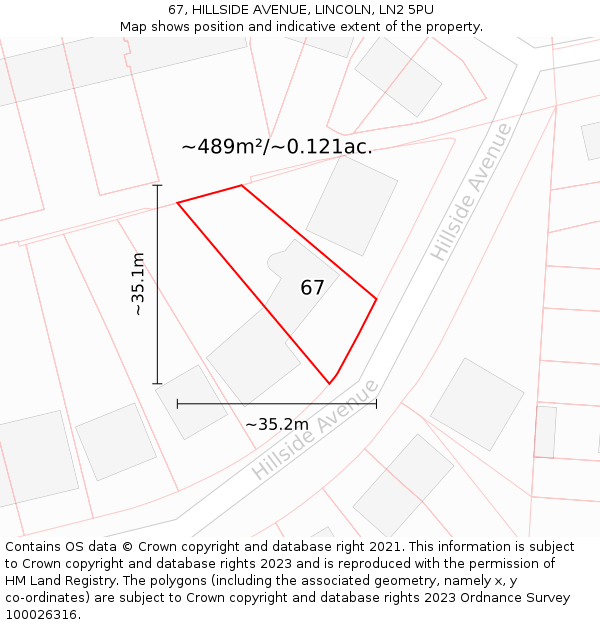 67, HILLSIDE AVENUE, LINCOLN, LN2 5PU: Plot and title map