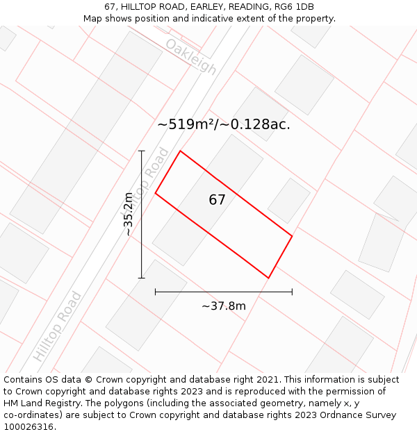 67, HILLTOP ROAD, EARLEY, READING, RG6 1DB: Plot and title map