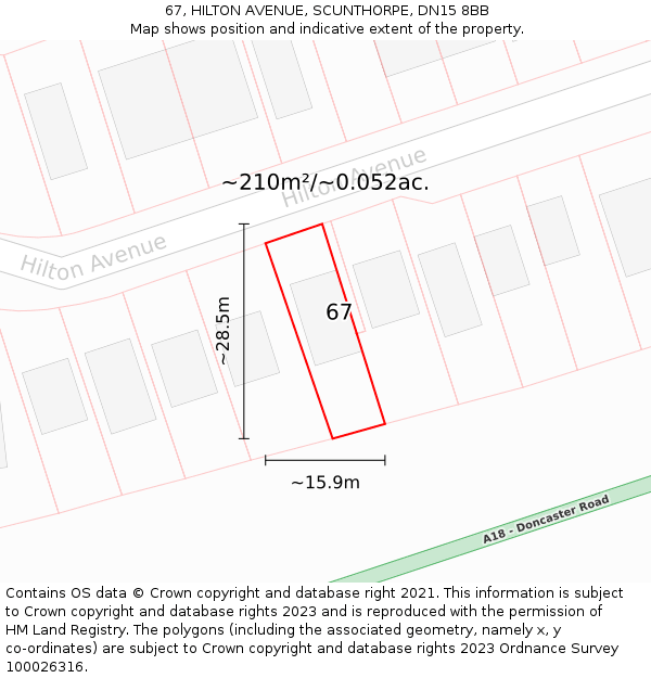 67, HILTON AVENUE, SCUNTHORPE, DN15 8BB: Plot and title map