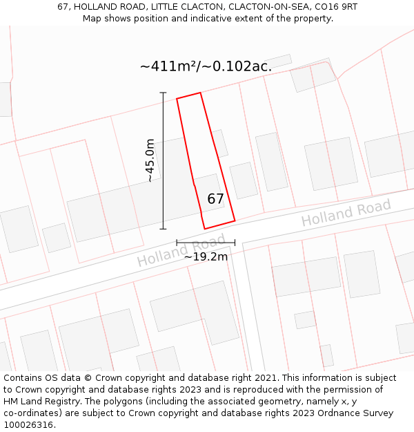 67, HOLLAND ROAD, LITTLE CLACTON, CLACTON-ON-SEA, CO16 9RT: Plot and title map