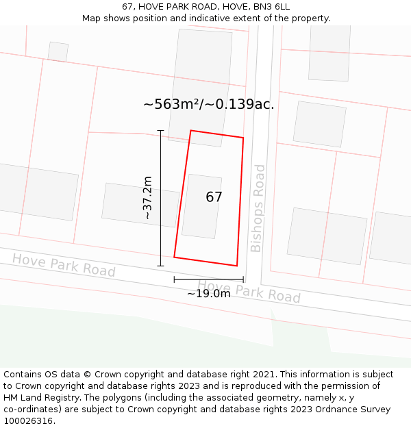 67, HOVE PARK ROAD, HOVE, BN3 6LL: Plot and title map