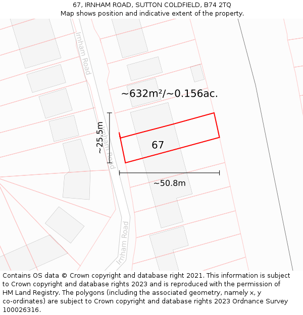 67, IRNHAM ROAD, SUTTON COLDFIELD, B74 2TQ: Plot and title map