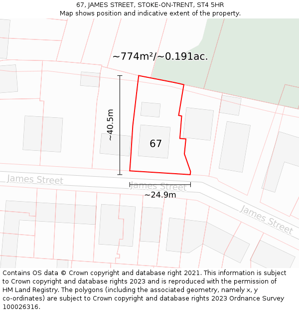 67, JAMES STREET, STOKE-ON-TRENT, ST4 5HR: Plot and title map