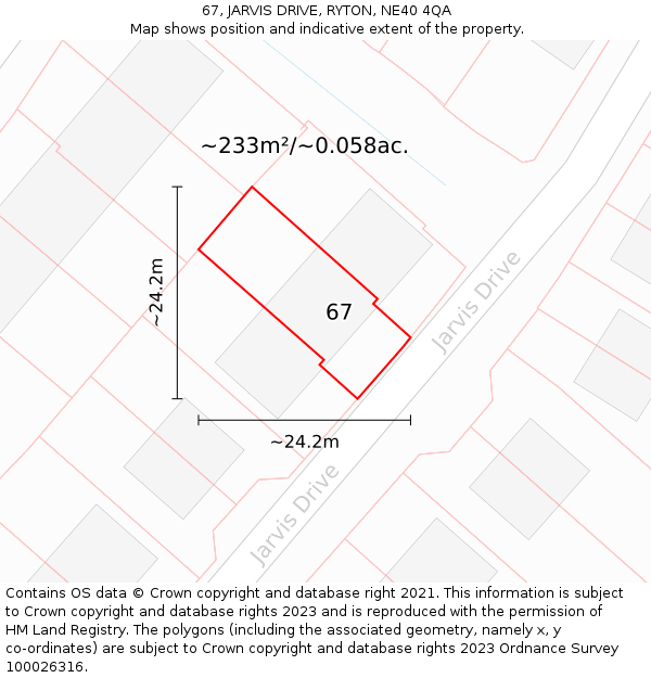 67, JARVIS DRIVE, RYTON, NE40 4QA: Plot and title map