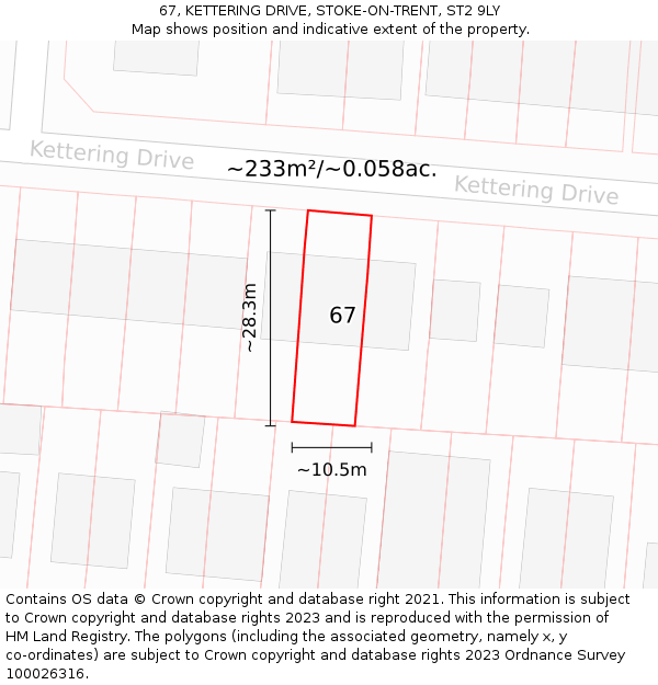 67, KETTERING DRIVE, STOKE-ON-TRENT, ST2 9LY: Plot and title map