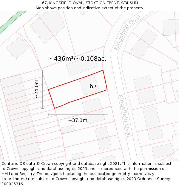 67, KINGSFIELD OVAL, STOKE-ON-TRENT, ST4 6HN: Plot and title map