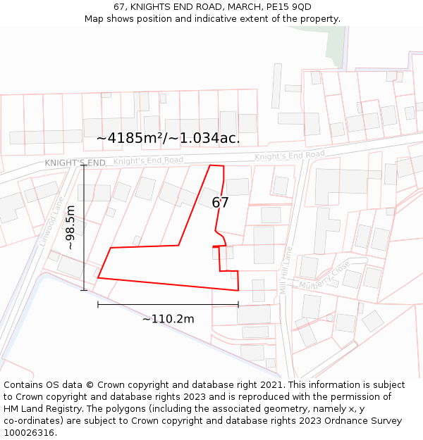 67, KNIGHTS END ROAD, MARCH, PE15 9QD: Plot and title map