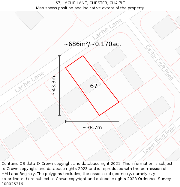 67, LACHE LANE, CHESTER, CH4 7LT: Plot and title map