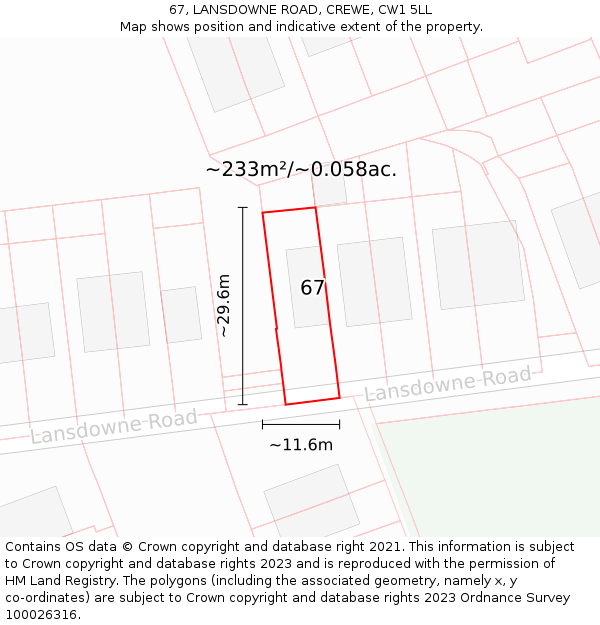 67, LANSDOWNE ROAD, CREWE, CW1 5LL: Plot and title map