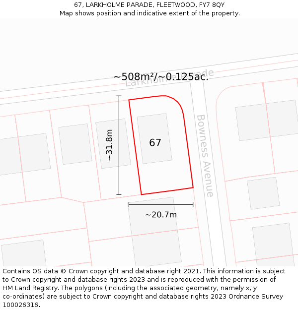 67, LARKHOLME PARADE, FLEETWOOD, FY7 8QY: Plot and title map