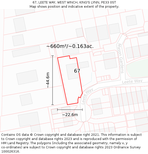 67, LEETE WAY, WEST WINCH, KING'S LYNN, PE33 0ST: Plot and title map