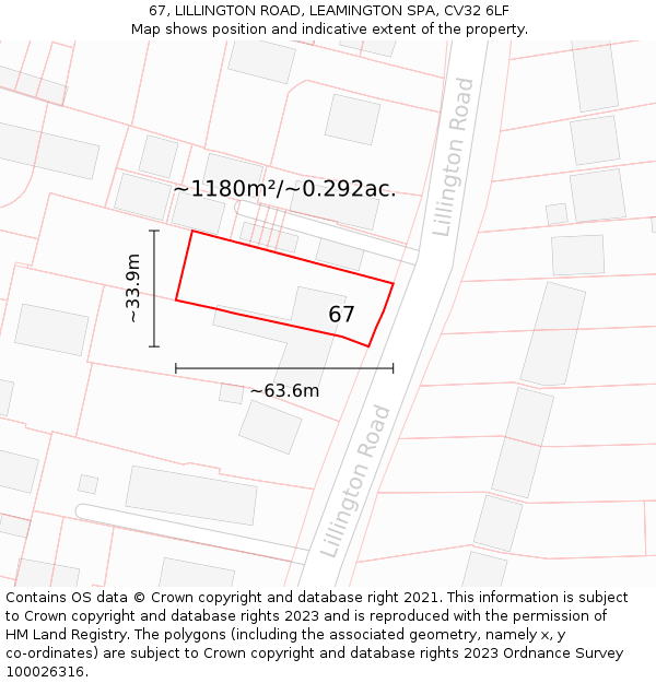 67, LILLINGTON ROAD, LEAMINGTON SPA, CV32 6LF: Plot and title map