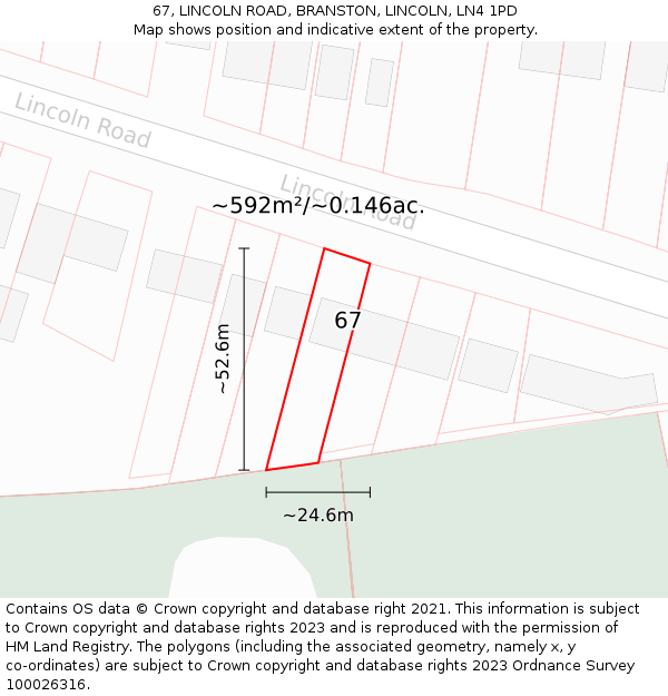 67, LINCOLN ROAD, BRANSTON, LINCOLN, LN4 1PD: Plot and title map