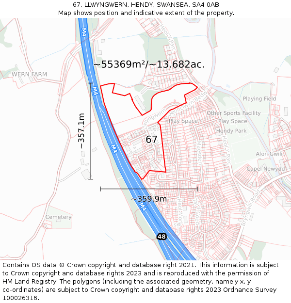 67, LLWYNGWERN, HENDY, SWANSEA, SA4 0AB: Plot and title map