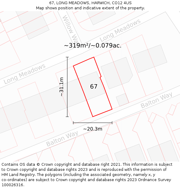 67, LONG MEADOWS, HARWICH, CO12 4US: Plot and title map