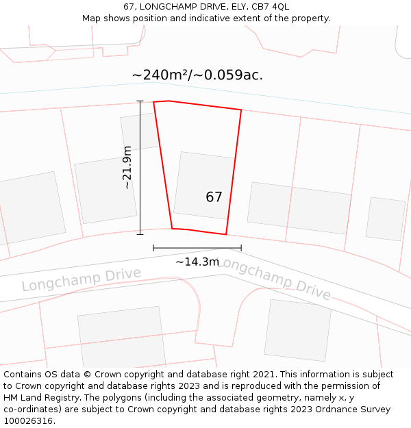 67, LONGCHAMP DRIVE, ELY, CB7 4QL: Plot and title map