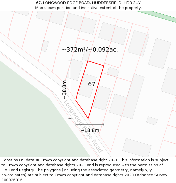 67, LONGWOOD EDGE ROAD, HUDDERSFIELD, HD3 3UY: Plot and title map