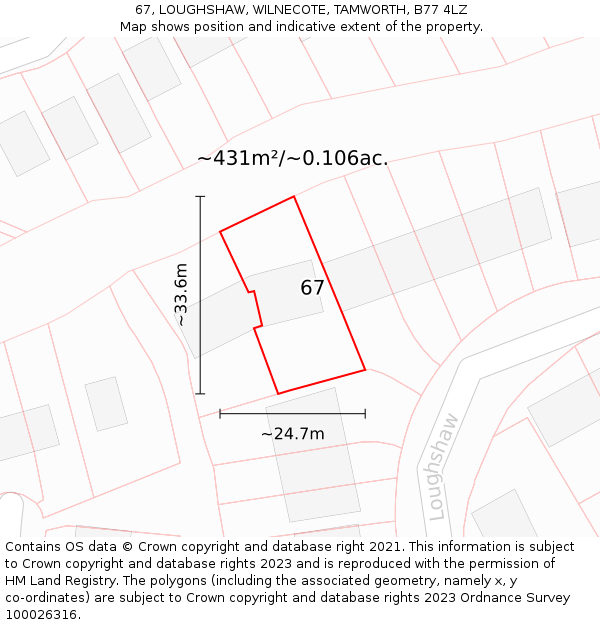 67, LOUGHSHAW, WILNECOTE, TAMWORTH, B77 4LZ: Plot and title map