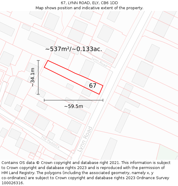 67, LYNN ROAD, ELY, CB6 1DD: Plot and title map