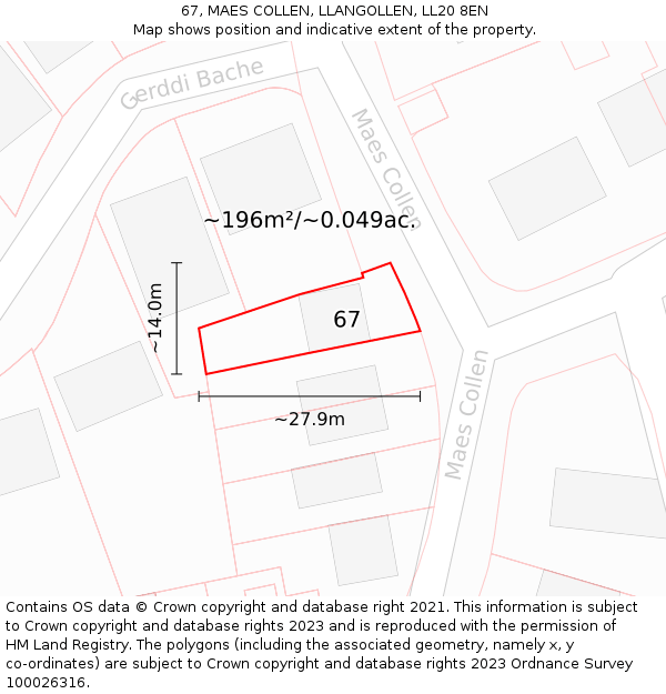 67, MAES COLLEN, LLANGOLLEN, LL20 8EN: Plot and title map