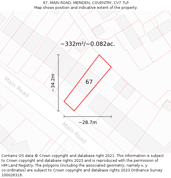 67, MAIN ROAD, MERIDEN, COVENTRY, CV7 7LP: Plot and title map