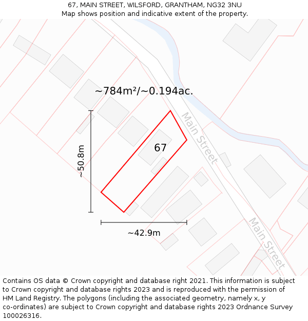 67, MAIN STREET, WILSFORD, GRANTHAM, NG32 3NU: Plot and title map