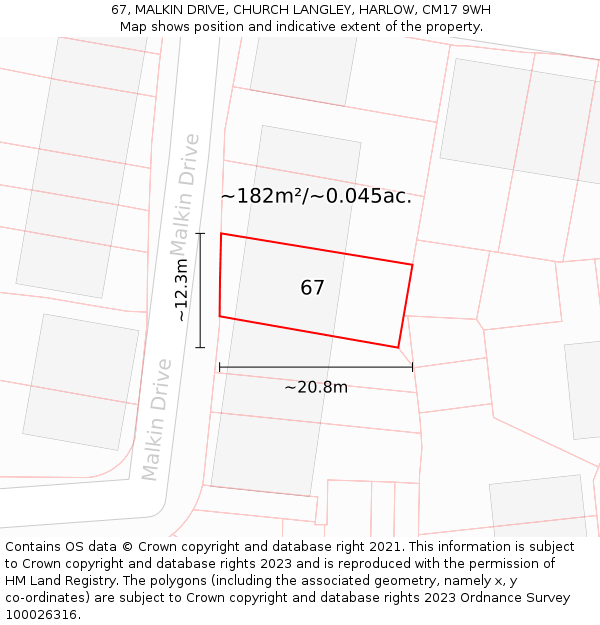 67, MALKIN DRIVE, CHURCH LANGLEY, HARLOW, CM17 9WH: Plot and title map