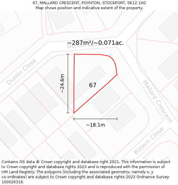 67, MALLARD CRESCENT, POYNTON, STOCKPORT, SK12 1XG: Plot and title map