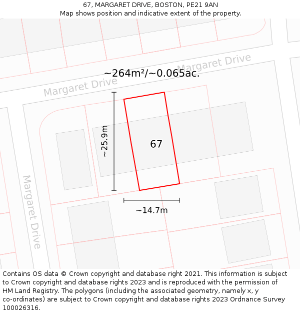 67, MARGARET DRIVE, BOSTON, PE21 9AN: Plot and title map