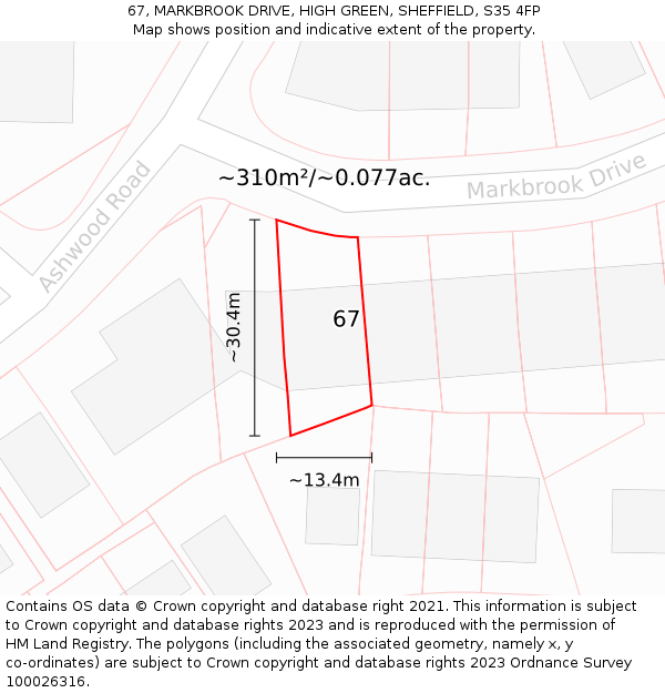 67, MARKBROOK DRIVE, HIGH GREEN, SHEFFIELD, S35 4FP: Plot and title map