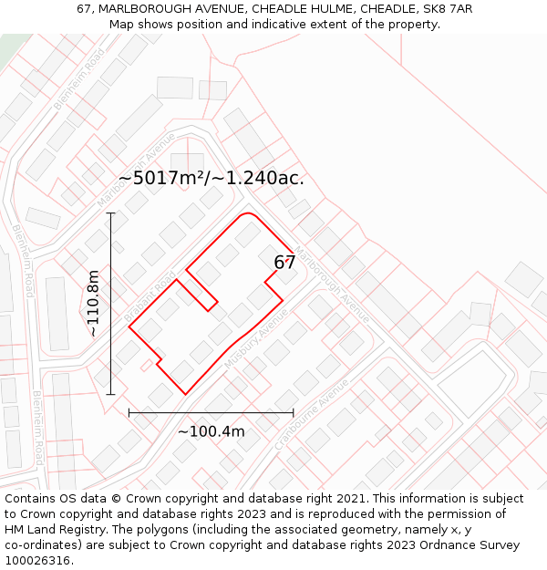 67, MARLBOROUGH AVENUE, CHEADLE HULME, CHEADLE, SK8 7AR: Plot and title map