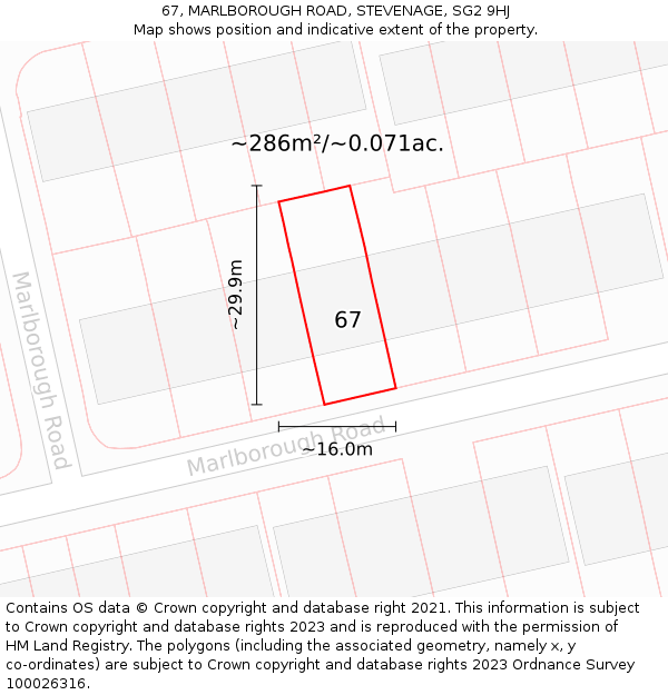 67, MARLBOROUGH ROAD, STEVENAGE, SG2 9HJ: Plot and title map