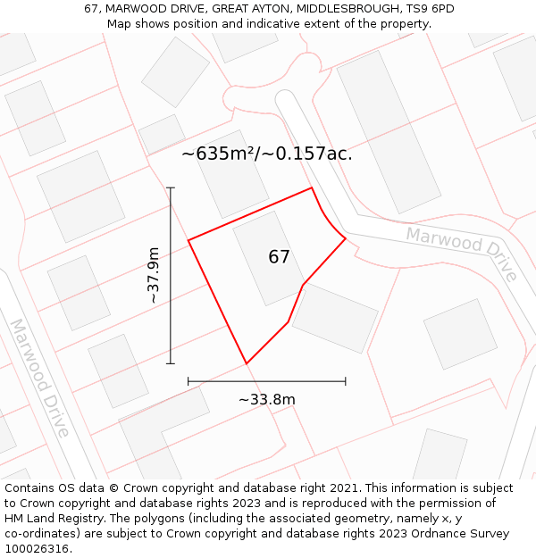 67, MARWOOD DRIVE, GREAT AYTON, MIDDLESBROUGH, TS9 6PD: Plot and title map