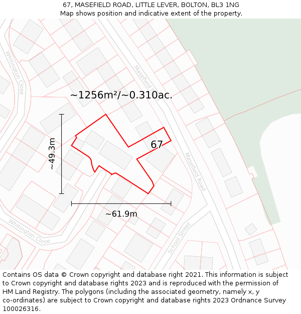 67, MASEFIELD ROAD, LITTLE LEVER, BOLTON, BL3 1NG: Plot and title map