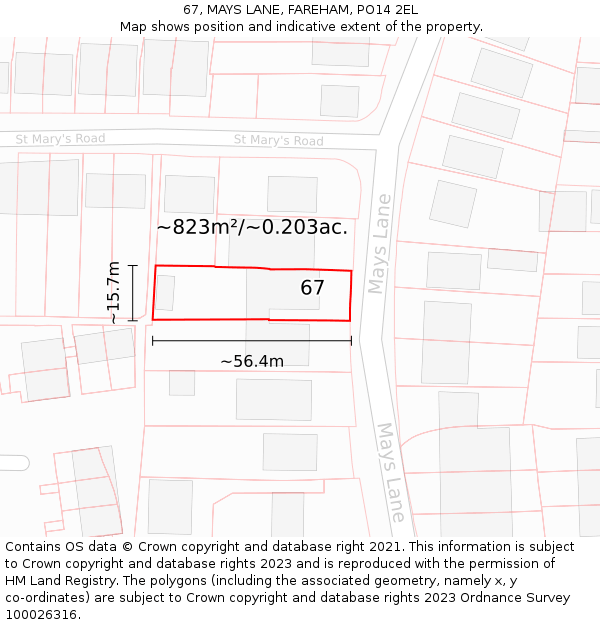 67, MAYS LANE, FAREHAM, PO14 2EL: Plot and title map