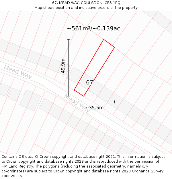 67, MEAD WAY, COULSDON, CR5 1PQ: Plot and title map