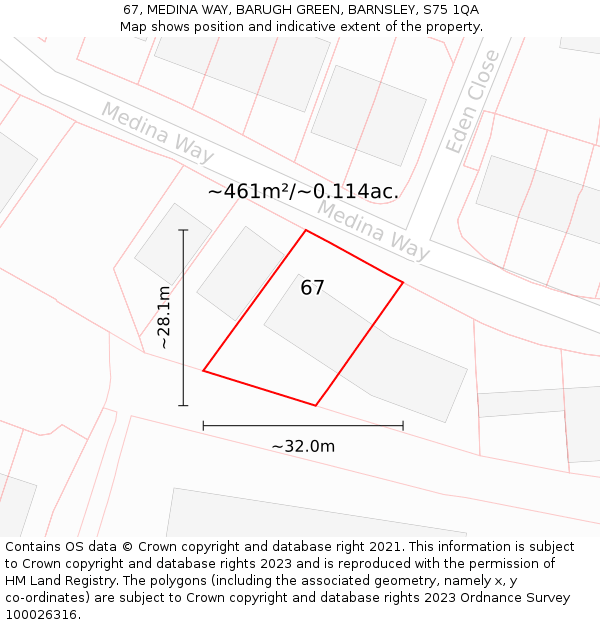 67, MEDINA WAY, BARUGH GREEN, BARNSLEY, S75 1QA: Plot and title map