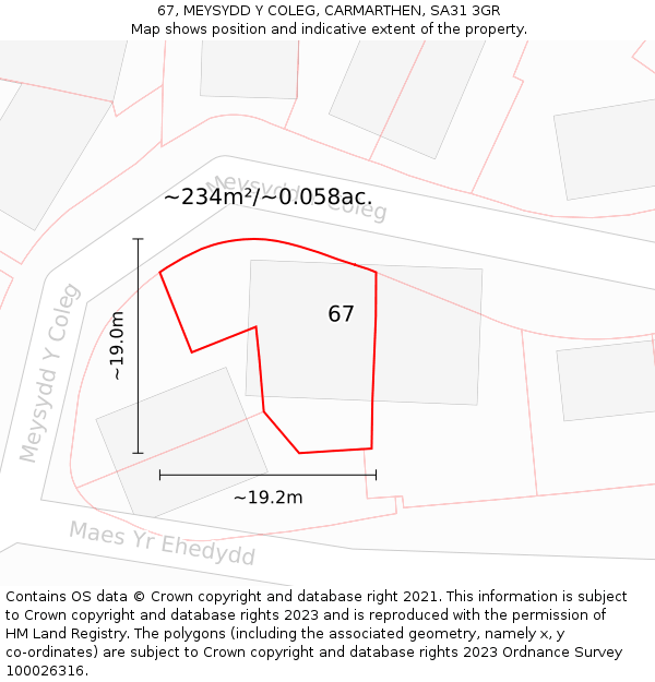 67, MEYSYDD Y COLEG, CARMARTHEN, SA31 3GR: Plot and title map