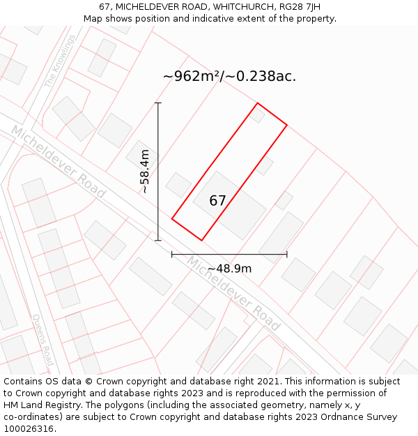 67, MICHELDEVER ROAD, WHITCHURCH, RG28 7JH: Plot and title map