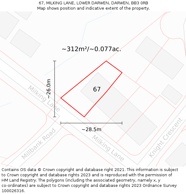 67, MILKING LANE, LOWER DARWEN, DARWEN, BB3 0RB: Plot and title map