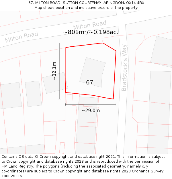 67, MILTON ROAD, SUTTON COURTENAY, ABINGDON, OX14 4BX: Plot and title map