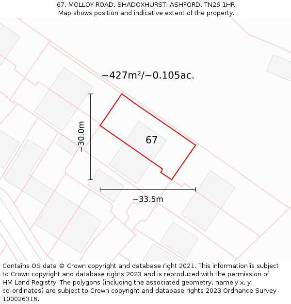 67, MOLLOY ROAD, SHADOXHURST, ASHFORD, TN26 1HR: Plot and title map