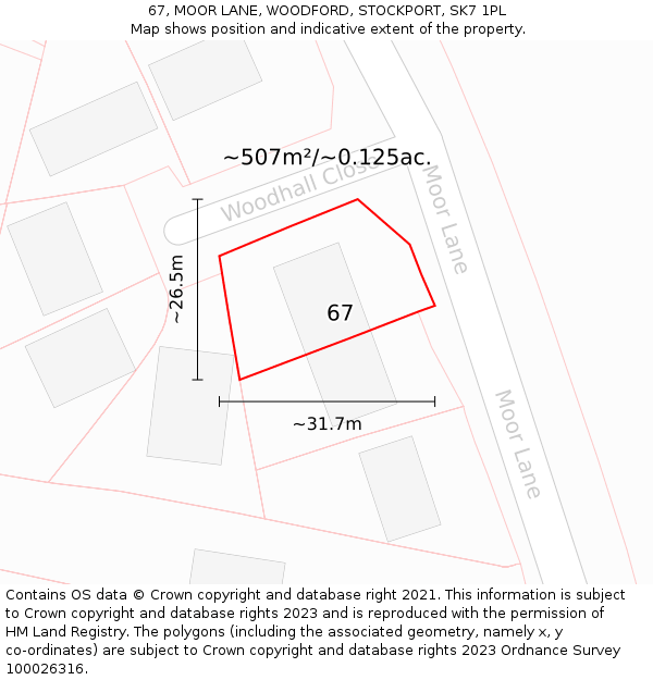 67, MOOR LANE, WOODFORD, STOCKPORT, SK7 1PL: Plot and title map