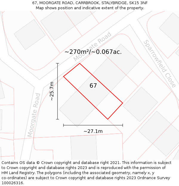 67, MOORGATE ROAD, CARRBROOK, STALYBRIDGE, SK15 3NF: Plot and title map