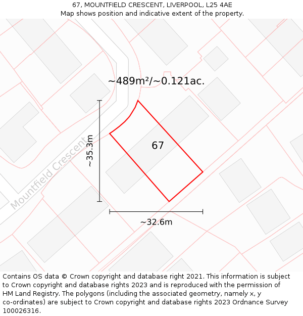 67, MOUNTFIELD CRESCENT, LIVERPOOL, L25 4AE: Plot and title map