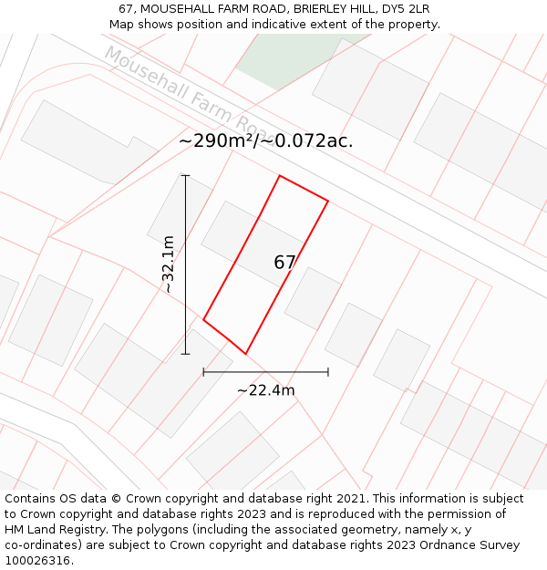 67, MOUSEHALL FARM ROAD, BRIERLEY HILL, DY5 2LR: Plot and title map