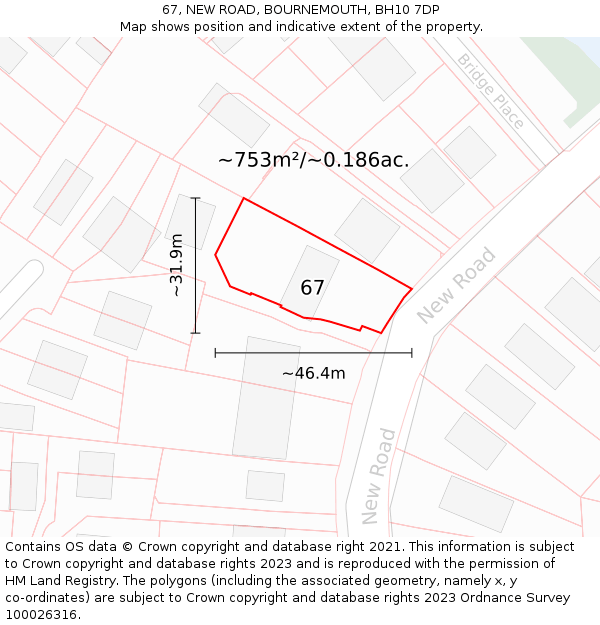 67, NEW ROAD, BOURNEMOUTH, BH10 7DP: Plot and title map